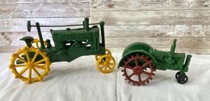 Pair of Vintage Cast Iron Tractors- John Deere