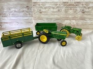 Pair vintage Ertl die cast John Deere Tractors