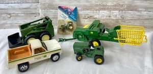 vintage Ertl John Deere die cast tractor and tin truck