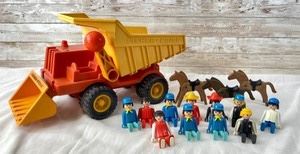 14 vintage playmobil figures & Fisher Price toy truck