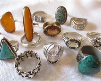 LOTS OF VINTAGE STERLING RINGS