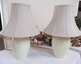 POTTERY LAMPS W/ GREAT SHADES
