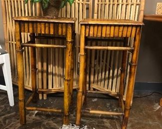 Pair of bamboo side tables, end tables, nightstands or plant stands.