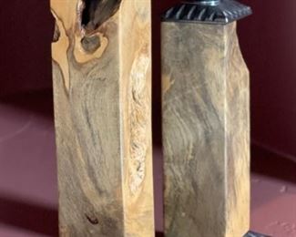 2pc Burl Wood Candle Stands	10in & 8.5in	
