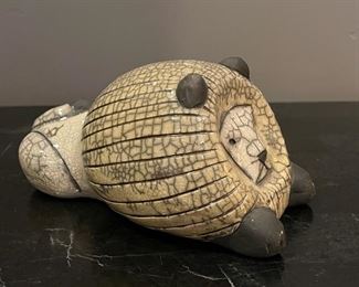 2pc Signed South African Hand Carved Ceramic Lions Animals	1. 8x5x6  2. 5x3x3	
