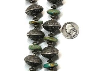 Artist Made Silver Bead & Turquoise Chunk Necklace	22.5in Long Beads: 25.5mm turquoise: 19mm	
