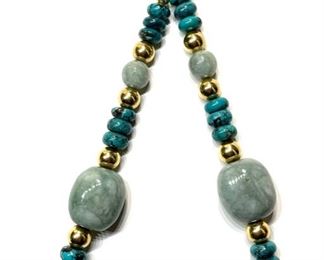 Artist Made Beaded Semi Precious Gemstone  Necklace	18.75in Long Center stone: 28mm	
