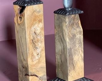 2pc Burl Wood Candle Stands	10in & 8.5in	
