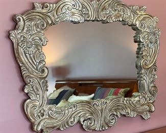 Huge Rustic Carved Wood Frame Mirror	43x60x3.5in	HxWxD
