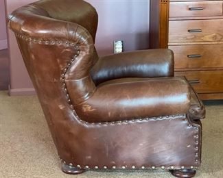 Polo Ralph Lauren Leather Wingback Writer’s Chair w/ Ottoman  913-03	Chair: 35x38x39in  Ottoman: 15x32x27in	HxWxD
