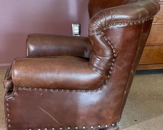 Polo Ralph Lauren Leather Wingback Writer’s Chair w/ Ottoman  913-03	Chair: 35x38x39in  Ottoman: 15x32x27in	HxWxD

