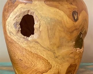 LG Signed Artist Made Turned Burl Wood Vase	11in H x 9.5in Diameter	
