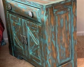 Distressed Green Wood Nightstand Chest	32x36x16in	HxWxD
