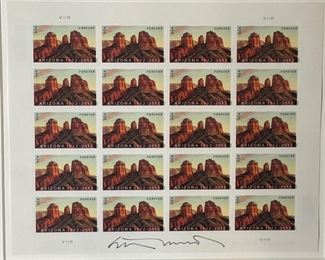 Signed Ed Mell Arizona Centennial Commemorative Stamp Sheet Framed	Frame: 9 x 11	
