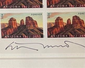 Signed Ed Mell Arizona Centennial Commemorative Stamp Sheet Framed	Frame: 9 x 11	
