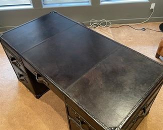 Restoration Hardware Mayfair Steamer Trunk Desk 5 Drawer - OLD BLACK SADDLE	64x32x30	
