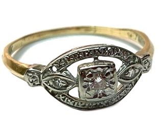 14k White/Yellow Gold Diamond Engagement Ring Art Deco Wedding Band Set 	Sz: 8.25	
