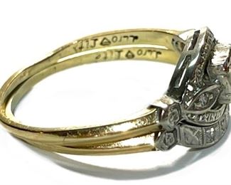 14k White/Yellow Gold Diamond Engagement Ring Art Deco Wedding Band Set 	Sz: 8.25	
