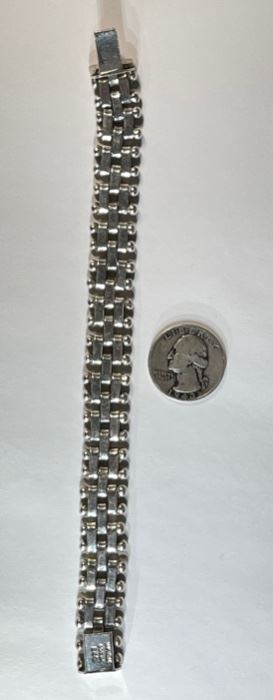 Mexico Sterling Silver Modernist Gate Link Bracelet  	7.25in Long x 14mm W	
