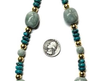 Artist Made Beaded Semi Precious Gemstone  Necklace	18.75in Long Center stone: 28mm	
