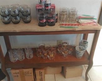 Vintage barware - Old Grandad Old Fashioned Glasses, Libby MCM Old Fashioned Glasses, Vintage, 1950's Etruscan Frieze by Cera, NFL rollys, Corvette Old Fashioned, and Williams & Humbert on-the-rocks glasses