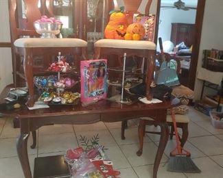 dining room overview, China cabinet, table and chairs - oops, broom not included.
