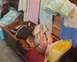 Cedar chest and vintage blankets