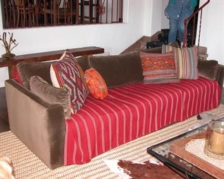TWO Vtg Restored Brown Velvet Couch Sofa