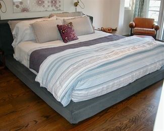 BLUE DOT Platform King Size Bed, 100" X 89" W X 30" Tall 13" Additional Shelf on the back (Headboard area)