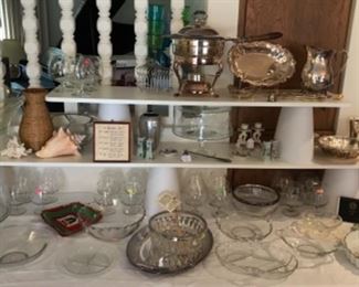 cake plate/cover, glassware, silver