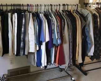 Men’s clothing, like new Golf shorts, dress shirts, suit coats, dress pants, Ties galore, Hats, name brands 