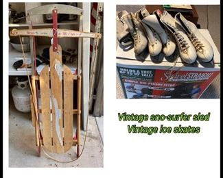 vintage sled and skates