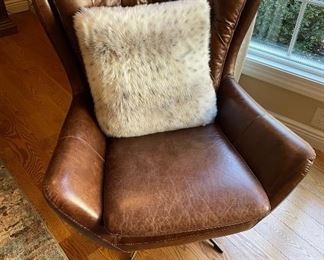 
Pottery Barn Wells Tufted Leather Swivel Armchairs 