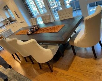 Pottery Barn Lorraine Dining Table and Hayes Tufted Dining Chairs 