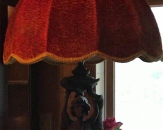 Tall carved wood Art Deco lamp