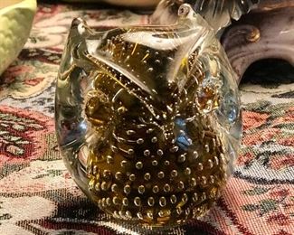Glass owl paperweight