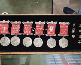 Collection of Antique Badges from the Ancient Order of United Workers circa post civil war to 1900's