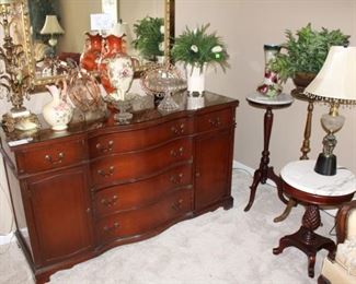 Beautiful glass top mahogany chest of drawers.  Server/buffet.  