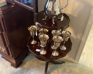 Dessert table with silver goblets and a pitcher - scads of silver pieces!