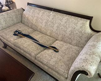 Duncan Phyfe style Mahogany sofa in like-new upholstery - circa 1940.