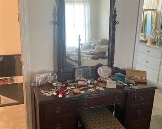 Dressing table and mirror - loads of jewelry