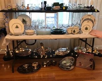 Sterling and silverplate serving pieces and Christmas plates 