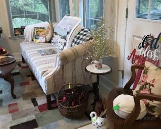 Vintage sofa, great condition and wicker bottom chair that needs some TLC. 