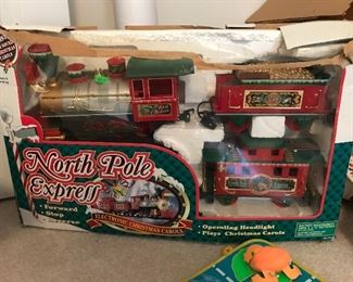 Several trains and train pieces
