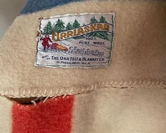 Orr Felt & Blanket Co Orrlaskan Piqua, Ohio 100% Pure Wool