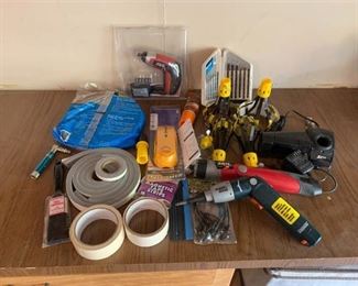 Lot of Assorted Hand Tools | Drill Bits, Tape, Magnetic Tape Strips, Stud Sensor & More