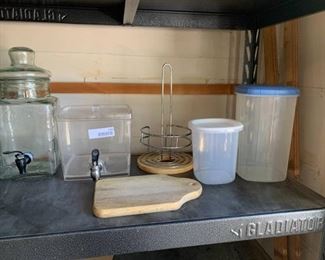 Lot of Drink Dispenser, Containers and more.  | Cutting Board and Paper Towel Rack