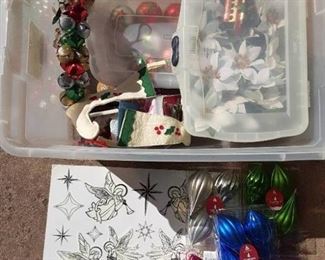 Large Tote Full of Christmas Ornaments | Poinsettias, Bells, Shatterproof Ornaments, and More