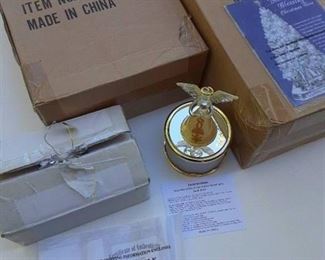 Lot of 3 Christmas Decor in Boxes | Glass Angel Ornaments, Glass Angel Music Box, And Snow covered Tree