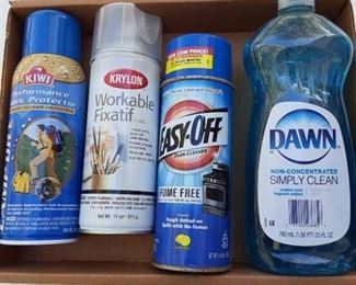 Lot of 4 Household Cleaning Products | Kiwi Protective Spray, Oven Cleaner, Dish Soap and Fixatif.